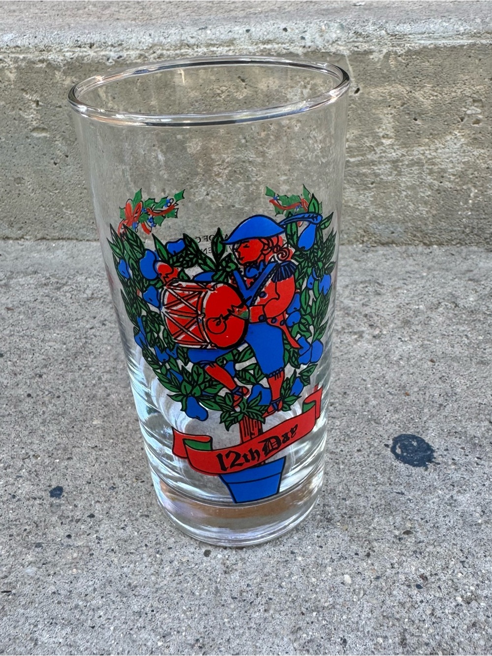 Vintage 1970s 12 Days of Christmas Glass Tumbler 12th Day